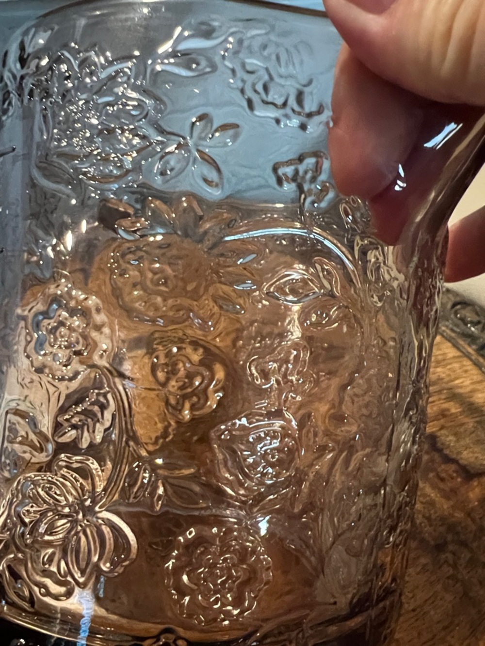 Vintage-Style Amber Glass Measuring Pitcher with Floral Embossing - Picture 11 of 16